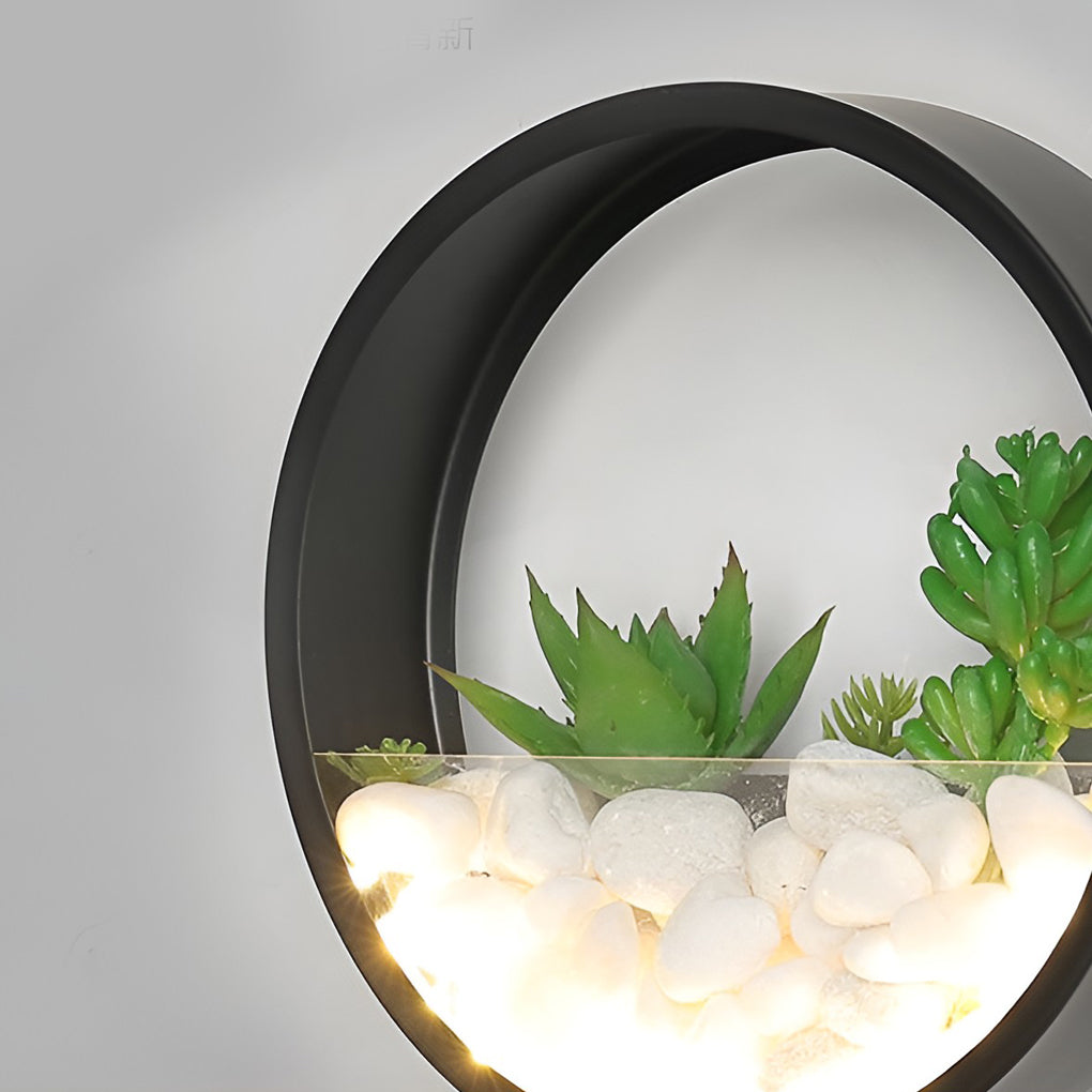 Circular Small Artificial Plants Stones 18w LED Contemporary Exterior Wall Light, Outdoor Wall Light, detail 8