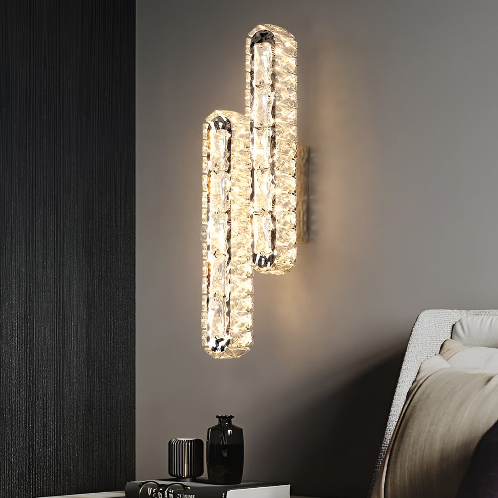 Double Strip Three Step Dimming Light LED Crystal Contemporary Wall Light, Bedroom Wall Sconce, Hardware, 2" W x 12" H
