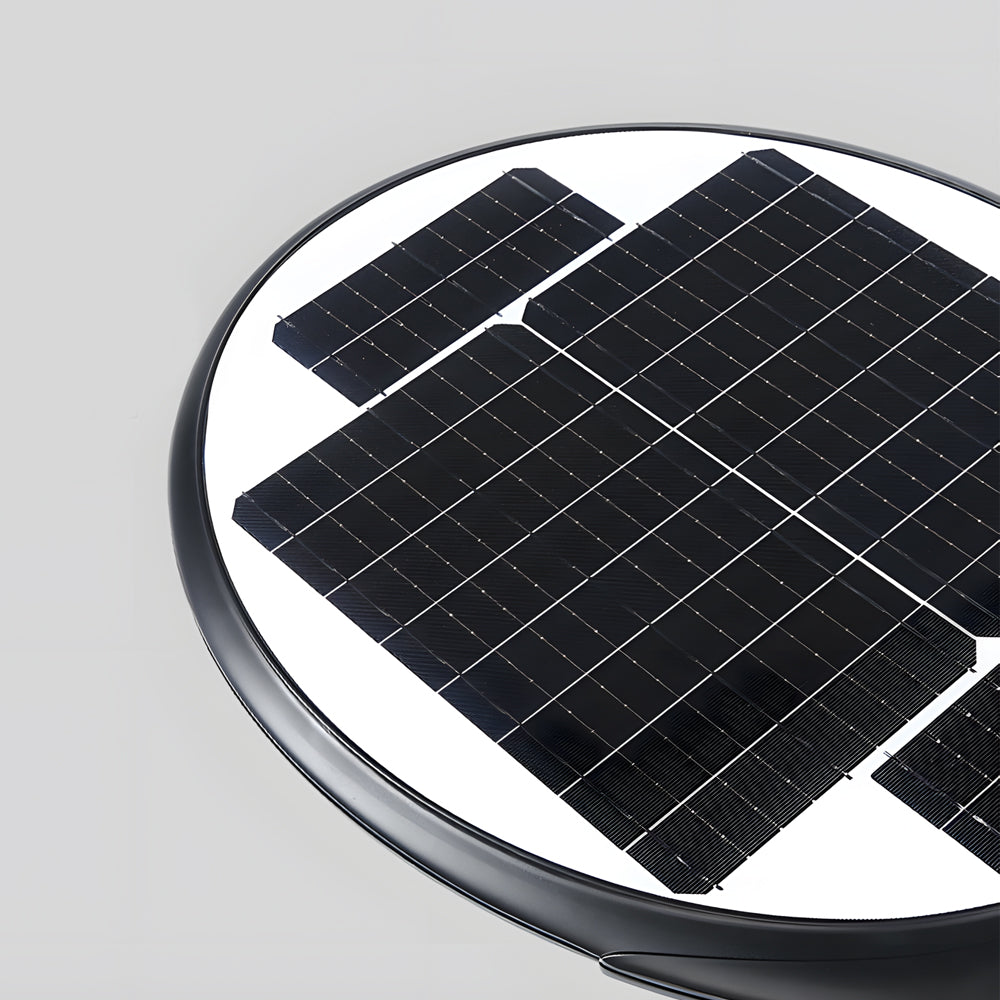 Black Circular Contemporary Exterior LED Solar Post Street Light, Outdoor Wall Light, detail 5