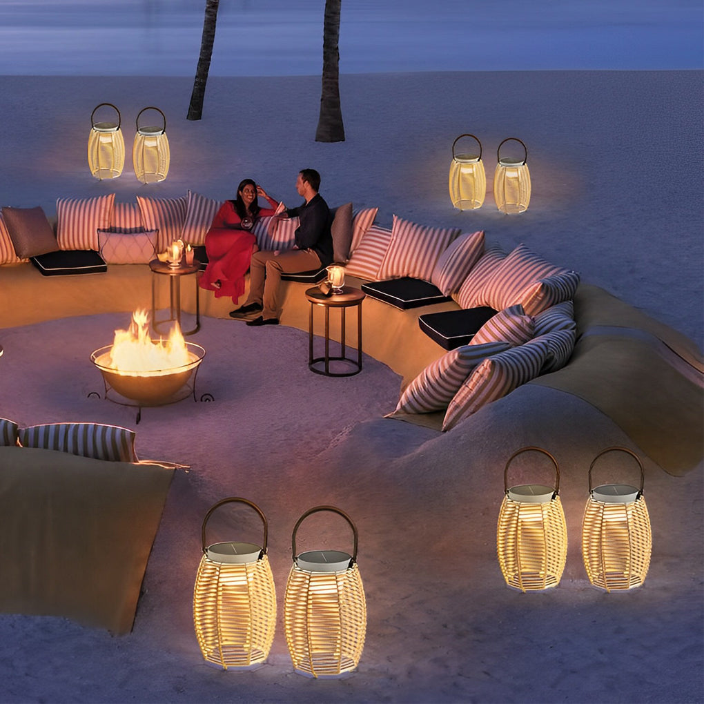 Portable Rattan LED Waterproof Solar Powered Exterior Lantern Lights, Outdoor Wall Light, detail 7