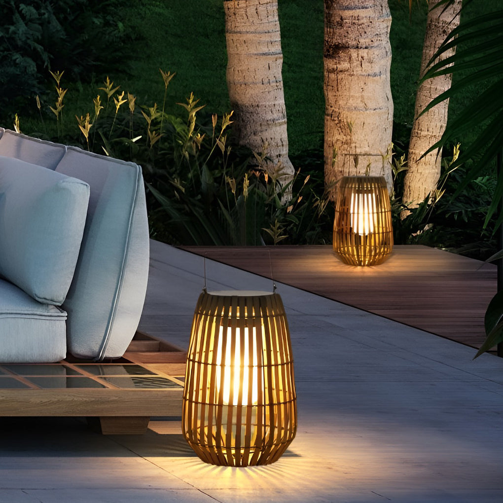 Rattan Portable Lantern Shaped LED Waterproof Solar Exterior Lights - 16" Plastic, Outdoor Wall Light, detail 2