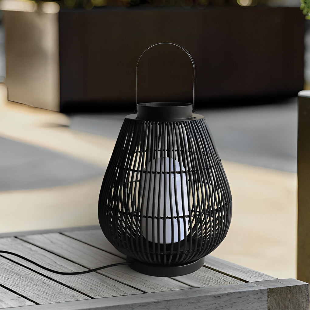 Portable Black Contemporary Iron Woven E27 Pillar Accent Exterior Lantern, Outdoor Wall Light, detail 6