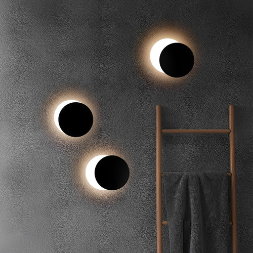 360° Rotatable Circular LED Contemporary Wall Light Decorative Wall Light, Bedroom Wall Sconce, Iron, D 2in x Dia 7in