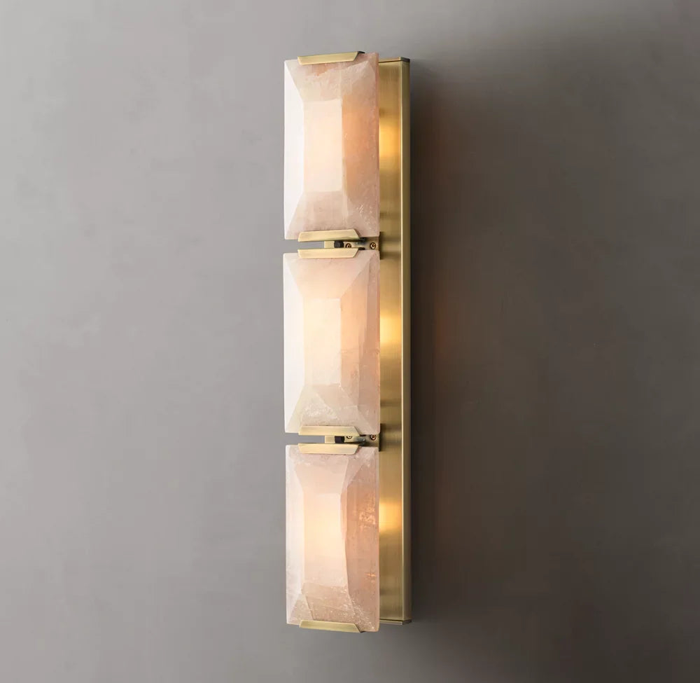 Harlow Calcite Triple Wall Light, Bedroom Wall Sconce, Dimensions Overall: 6"