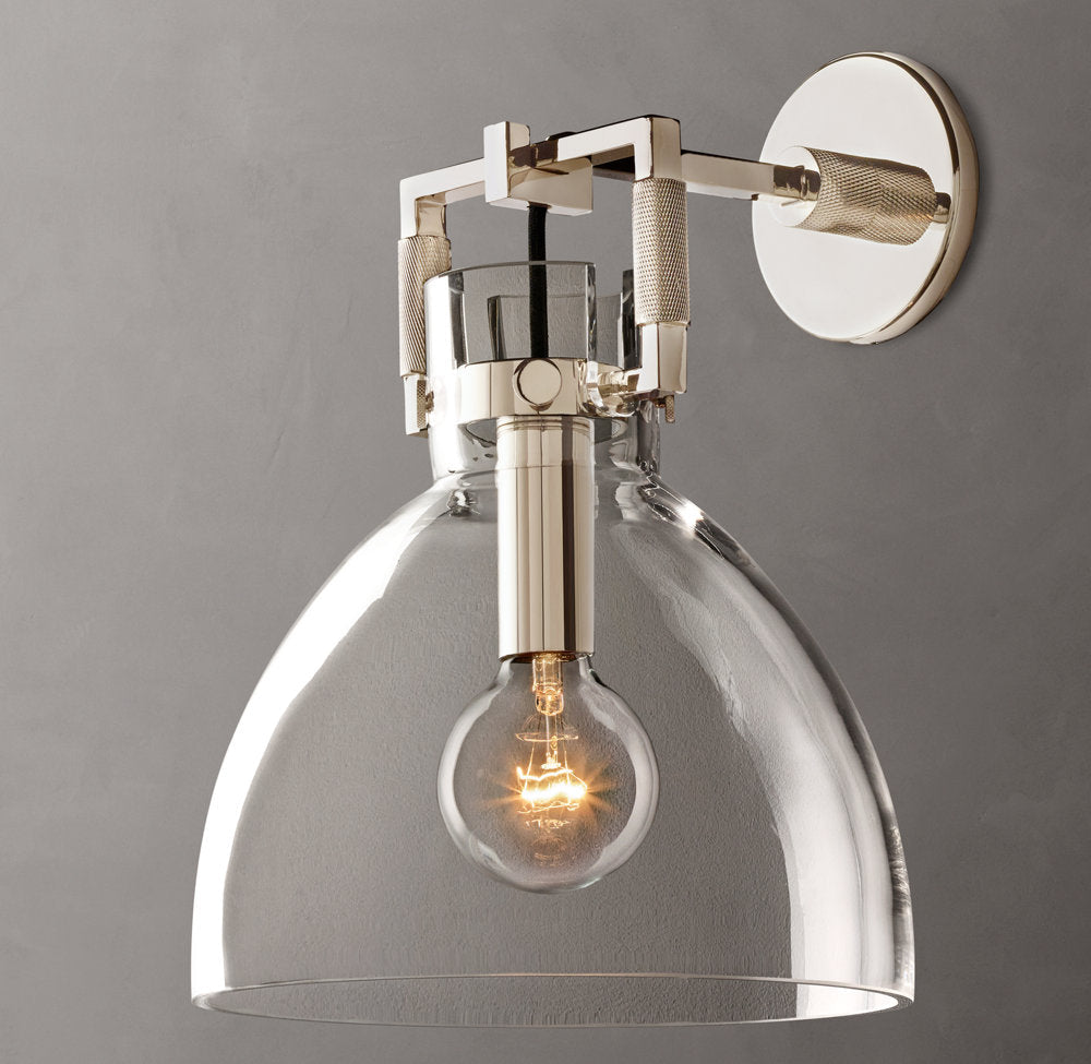 Machinist Glass Cloche Wall Light 10", Bathroom Wall Sconce, detail 2