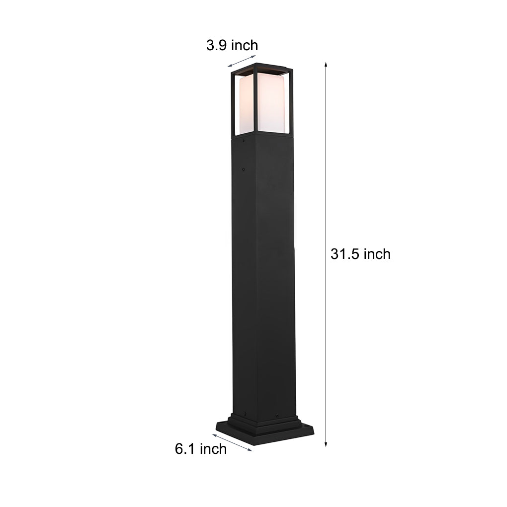 31.49 In. H Aluminum Black Bollard Lights Square Exterior Path Lights, Outdoor Wall Light, detail 6