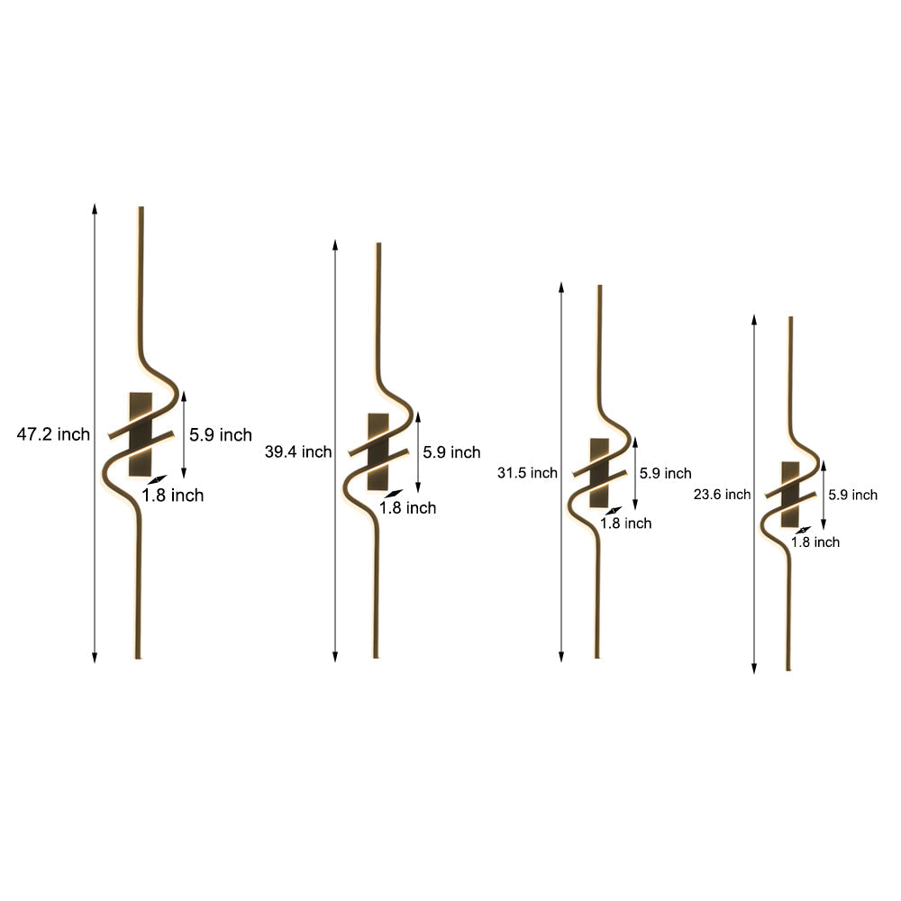 Clean-Lined Long Wave Aluminum Black Decorative LED Wall Light, Hardwired Wall Sconce, detail 8