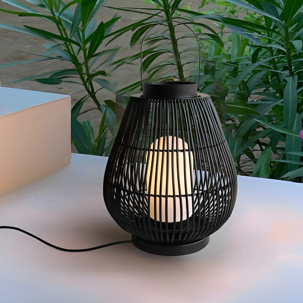 Portable Black Contemporary Iron Woven E27 Pillar Accent Exterior Lantern, Outdoor Wall Light, detail 7
