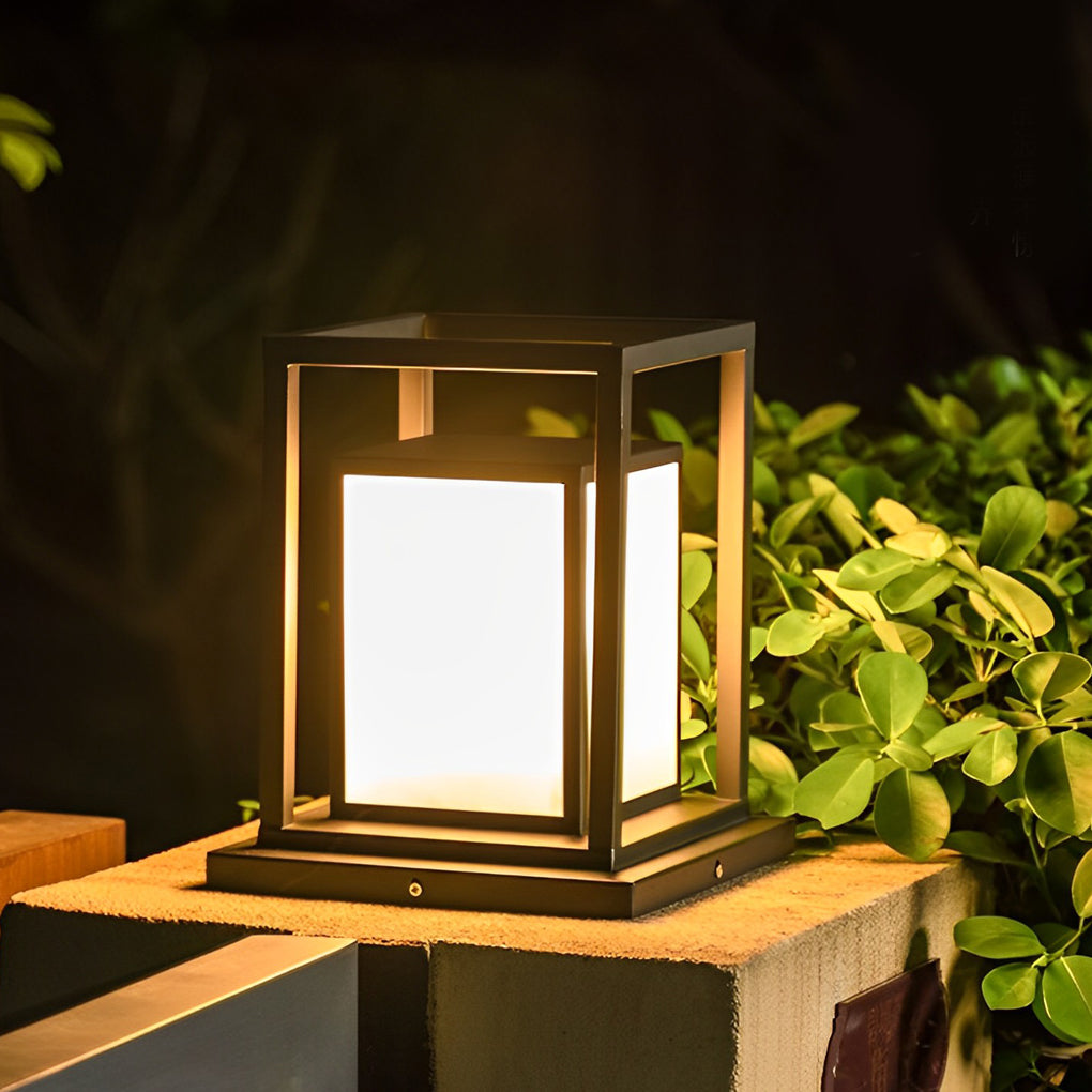 Exterior Waterproof LED Black Contemporary Solar Fence Post Lights Pillar Lamp, Outdoor Wall Light, Stainless Steel, 11.8"