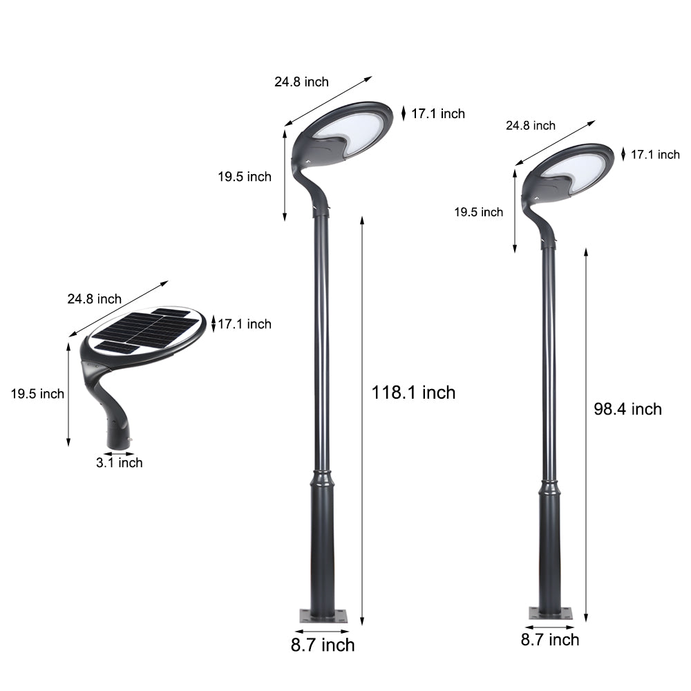 Black Circular Contemporary Exterior LED Solar Post Street Light, Outdoor Wall Light, detail 7