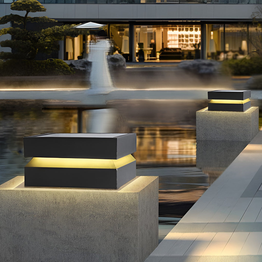 Square LED 16w Waterproof Black Contemporary Solar Post Caps Lights Pillar Light, Outdoor Wall Light, Stainless Steel, 9.8"