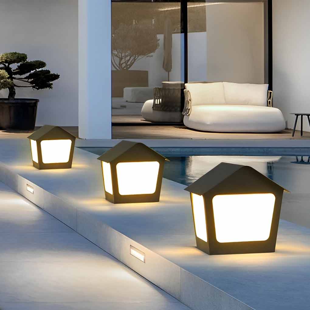 Cottage Shaped LED Waterproof Black Contemporary Solar Fence Post Lights Pillar Light, Outdoor Wall Light, detail 7