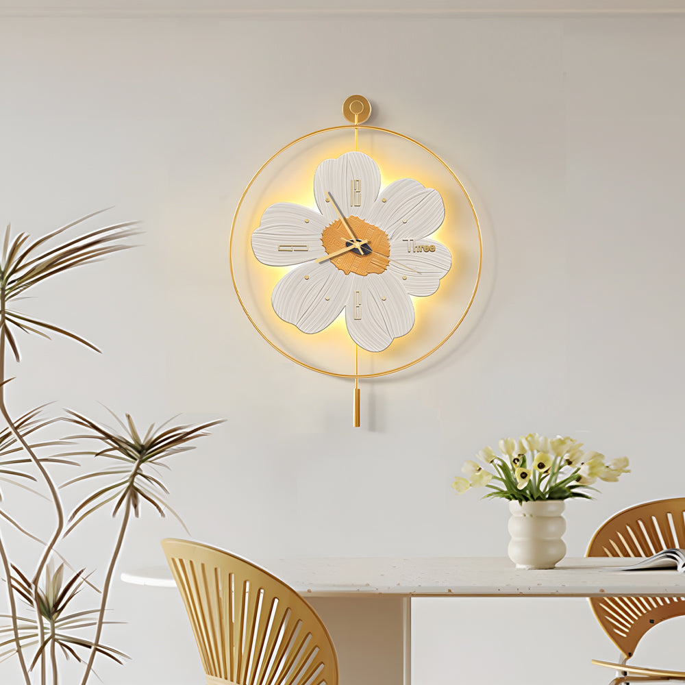 Circular Metal Battery Operated LED Flower Wall Clock, Plug-In Wall Sconce, detail 5