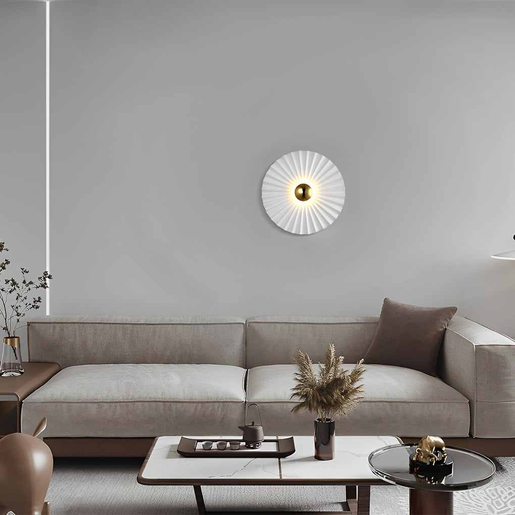 Lotus Leaf Circular Pleated LED Creative White Contemporary Wall Fixtures Fixture, Hardwired Wall Sconce, detail 4