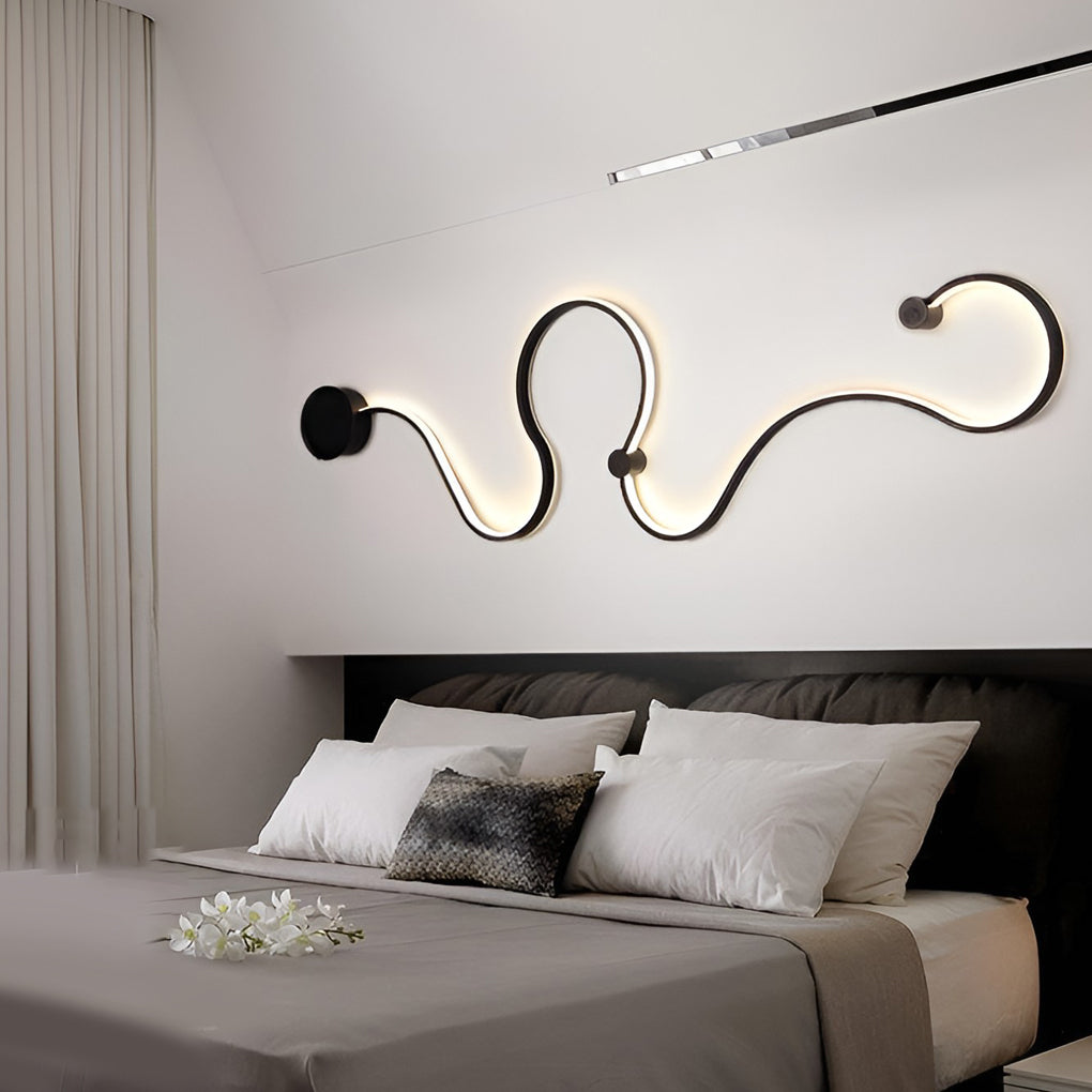 Creative Long Curved Linear LED Contemporary Wall Light, Bedroom Wall Sconce, detail 6