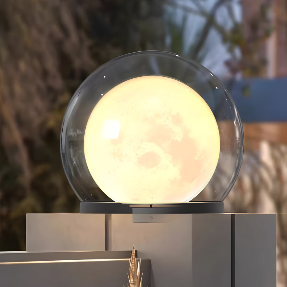 Solar Bubble Lunar Post Light Waterproof Globe Exterior Lantern Gate Light Exterior Lamp Landscape Light, Outdoor Wall Light, 7.9" Dia x