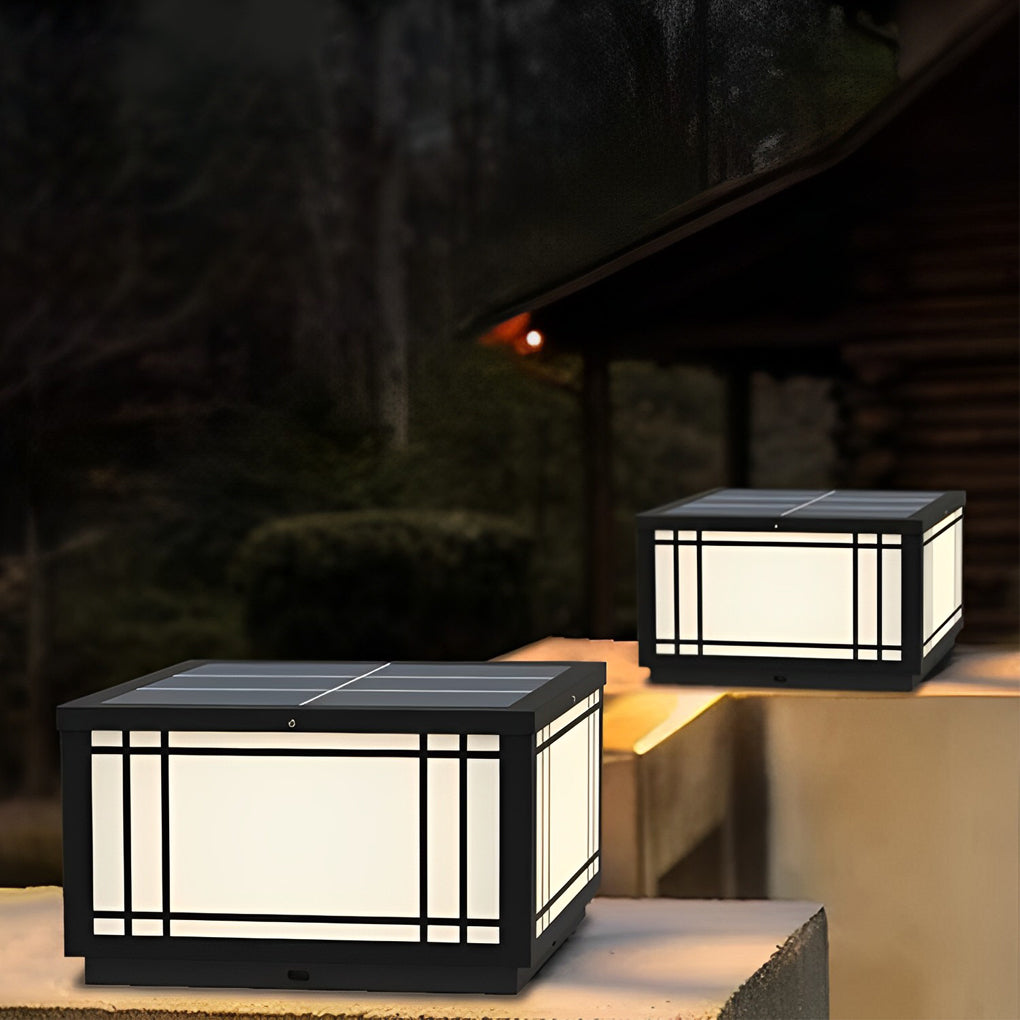 Stainless Steel Retro Grilles Waterproof LED 3 Step Dimming Solar Fence Post Lights with Remote, Outdoor Wall Light, detail 7