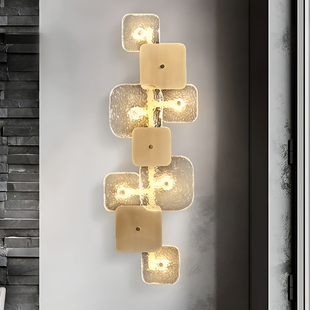 Creative Rounded Square Glass Copper LED Contemporary Wall Light, Bedroom Wall Sconce, 13"