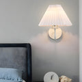 Vintage 1-Light Dimmable Metallic Arm Sconce with Pleated Fabric Shade, Hardwired Wall Sconce, Iron, Dia 3.9in