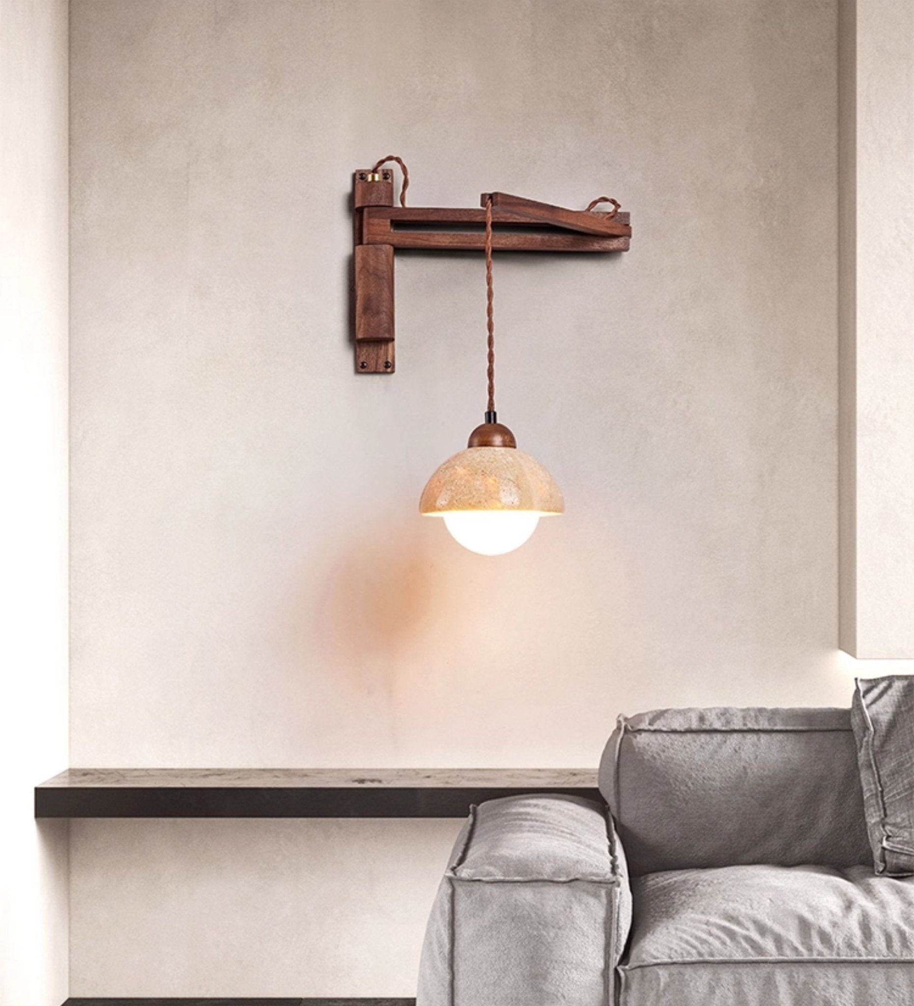 Adjustable Travertine Dome Wall Light, Hardwired Wall Sconce, detail 16