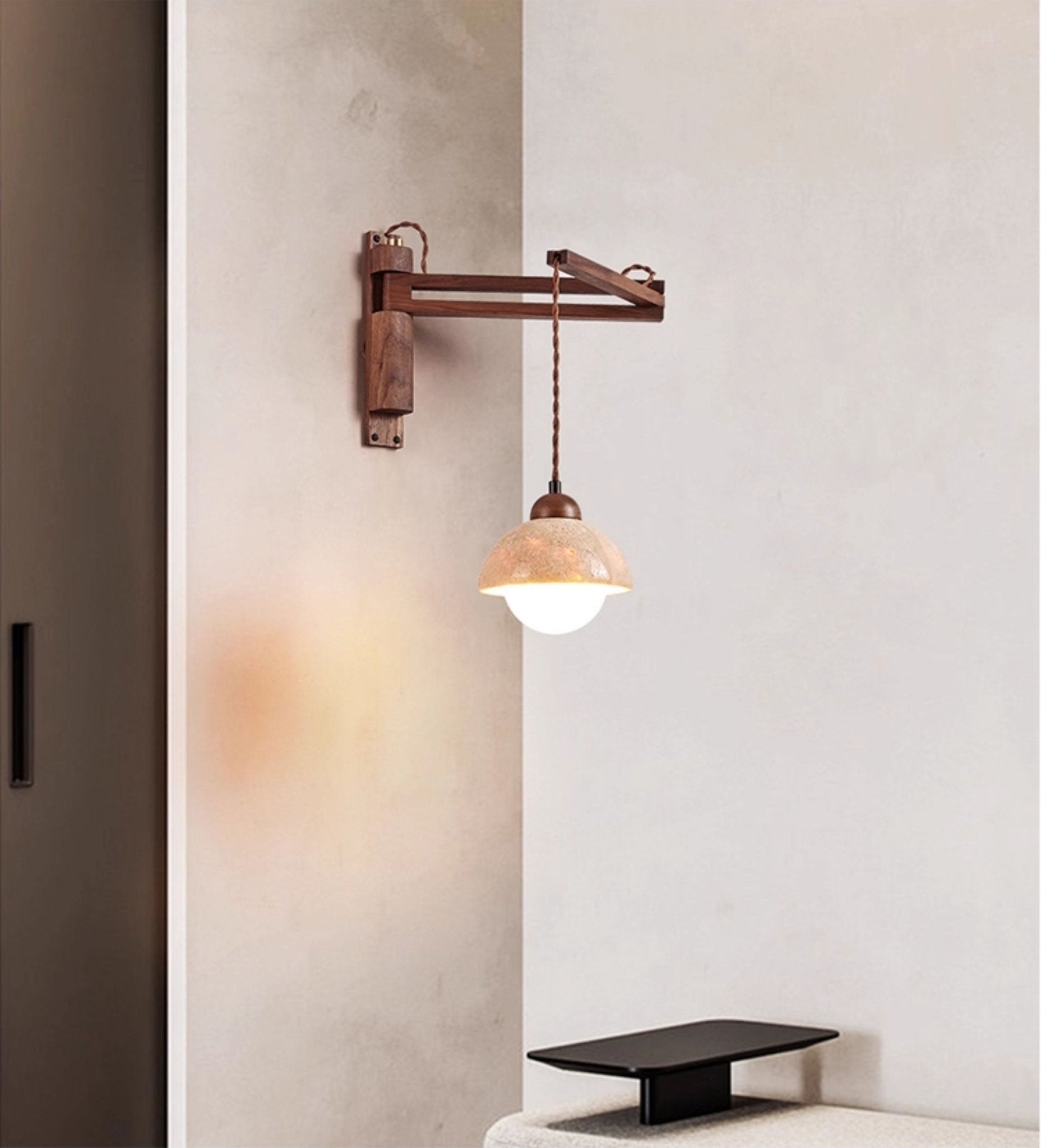 Adjustable Travertine Dome Wall Light, Hardwired Wall Sconce, detail 17