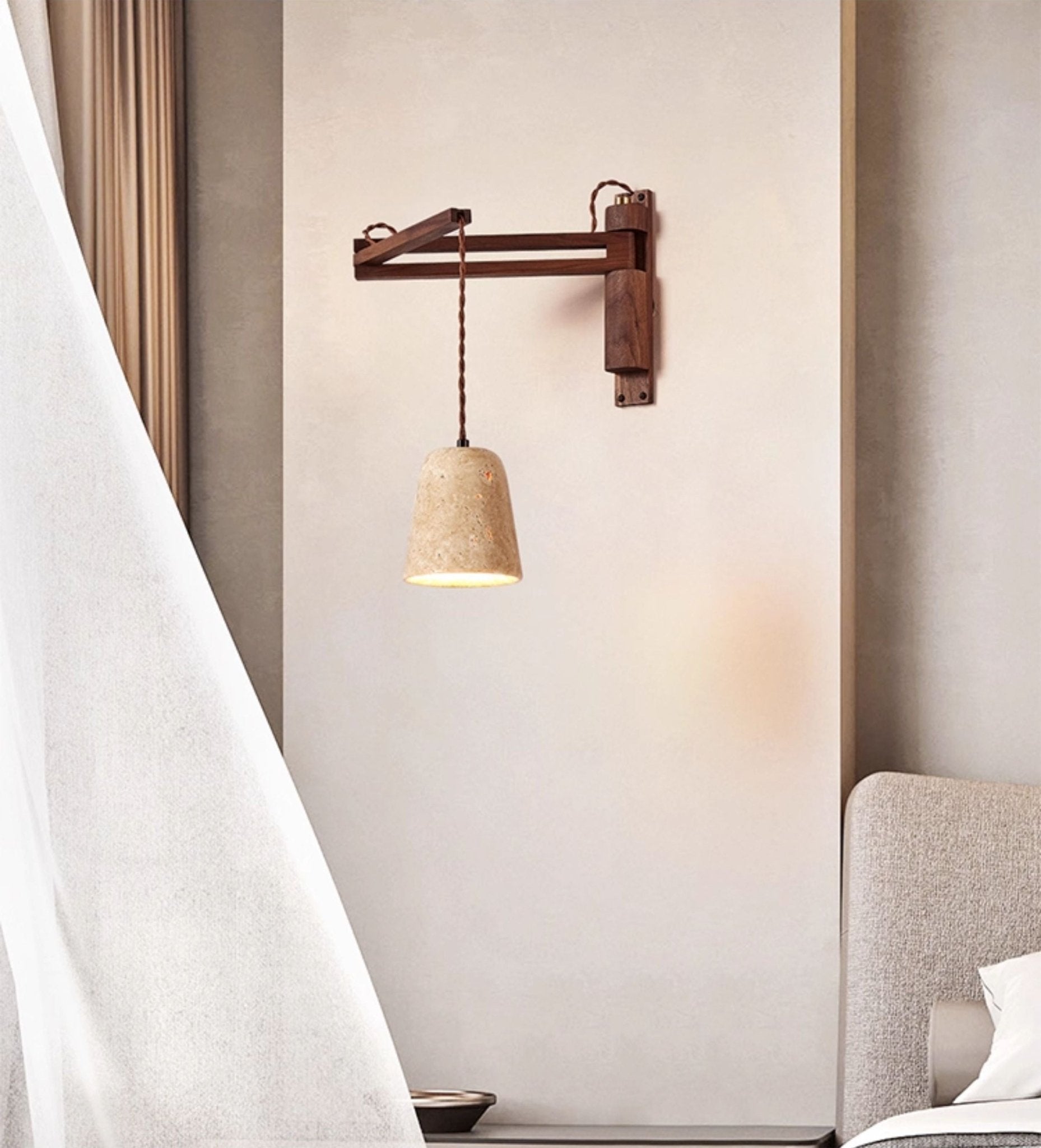 Adjustable Travertine Dome Wall Light, Hardwired Wall Sconce, detail 18