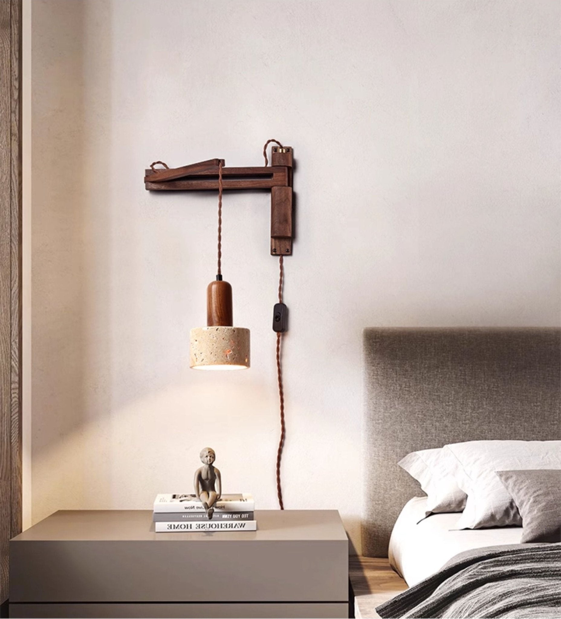 Adjustable Travertine Dome Wall Light, Hardwired Wall Sconce, detail 13