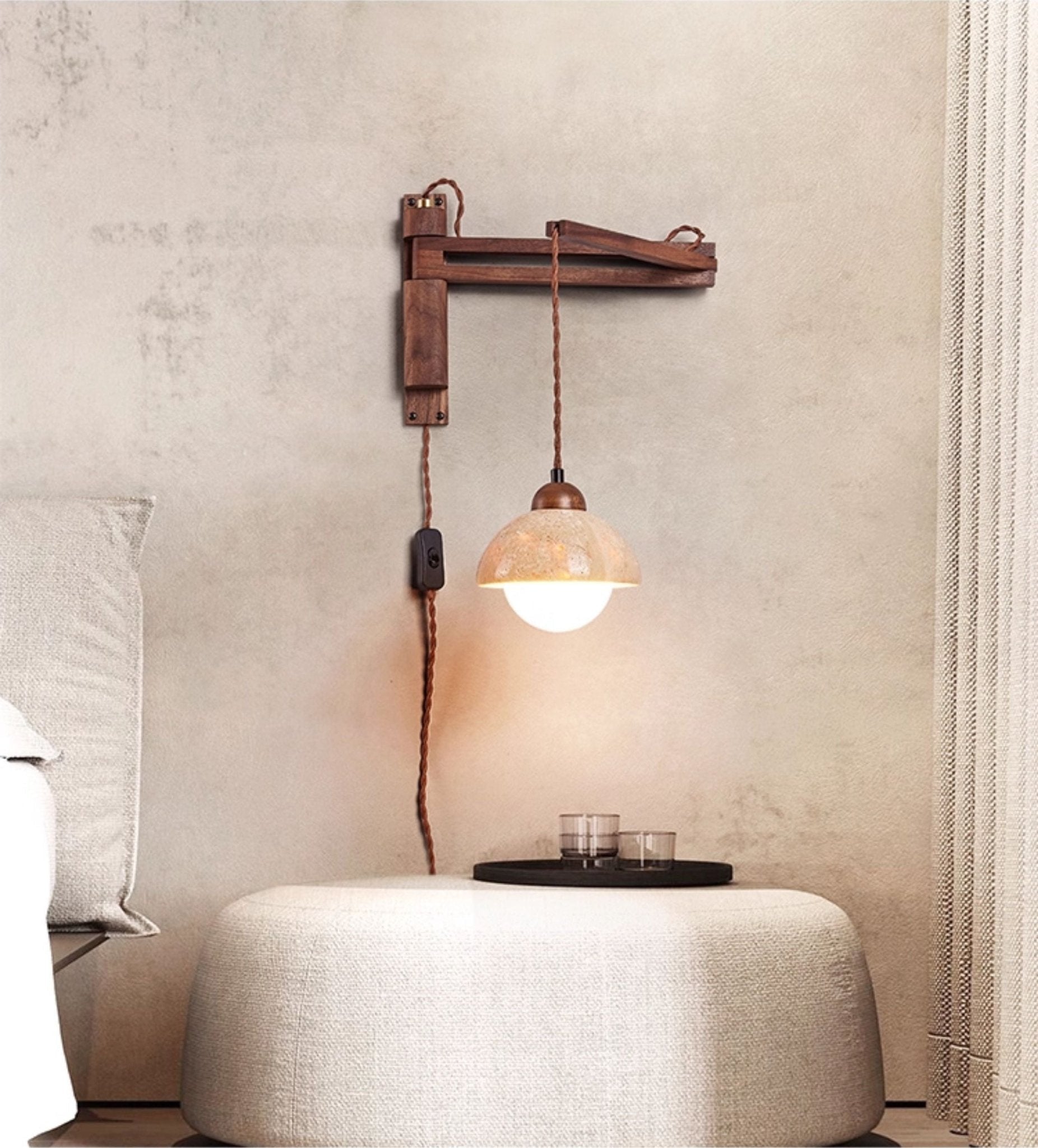 Adjustable Travertine Dome Wall Light, Hardwired Wall Sconce, detail 14