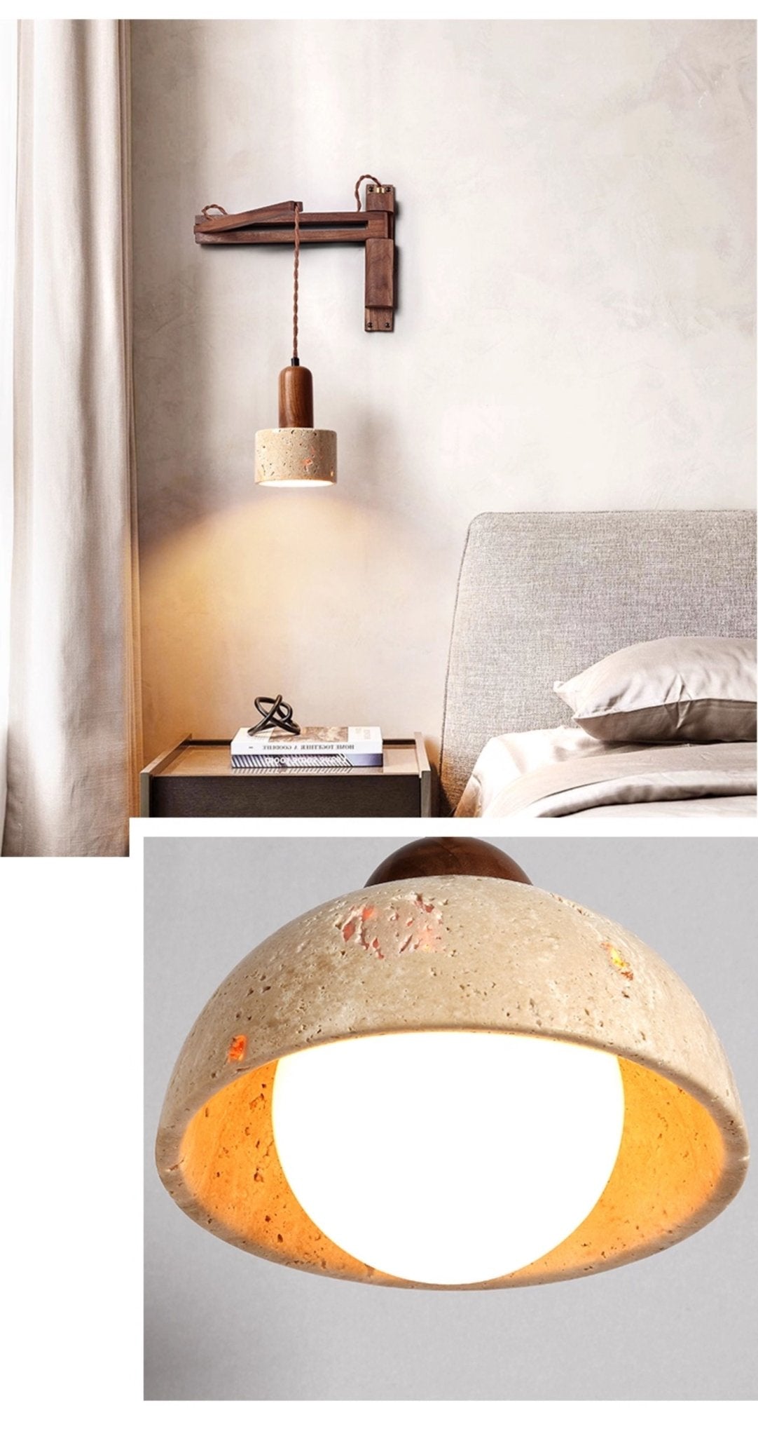 Adjustable Travertine Dome Wall Light, Hardwired Wall Sconce, detail 15