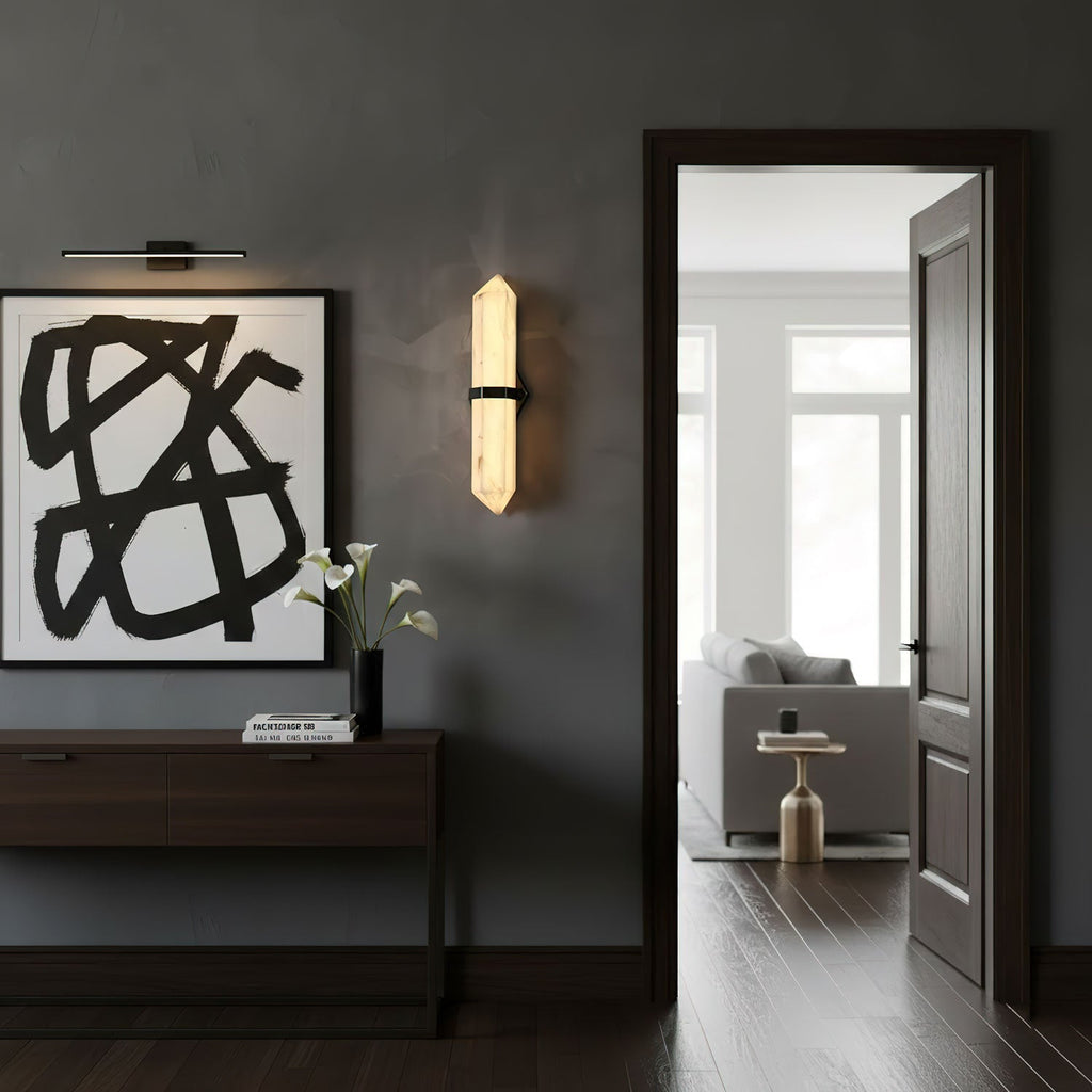 Alabaster Obelisk Wall Light, Hardwired Wall Sconce, detail 9