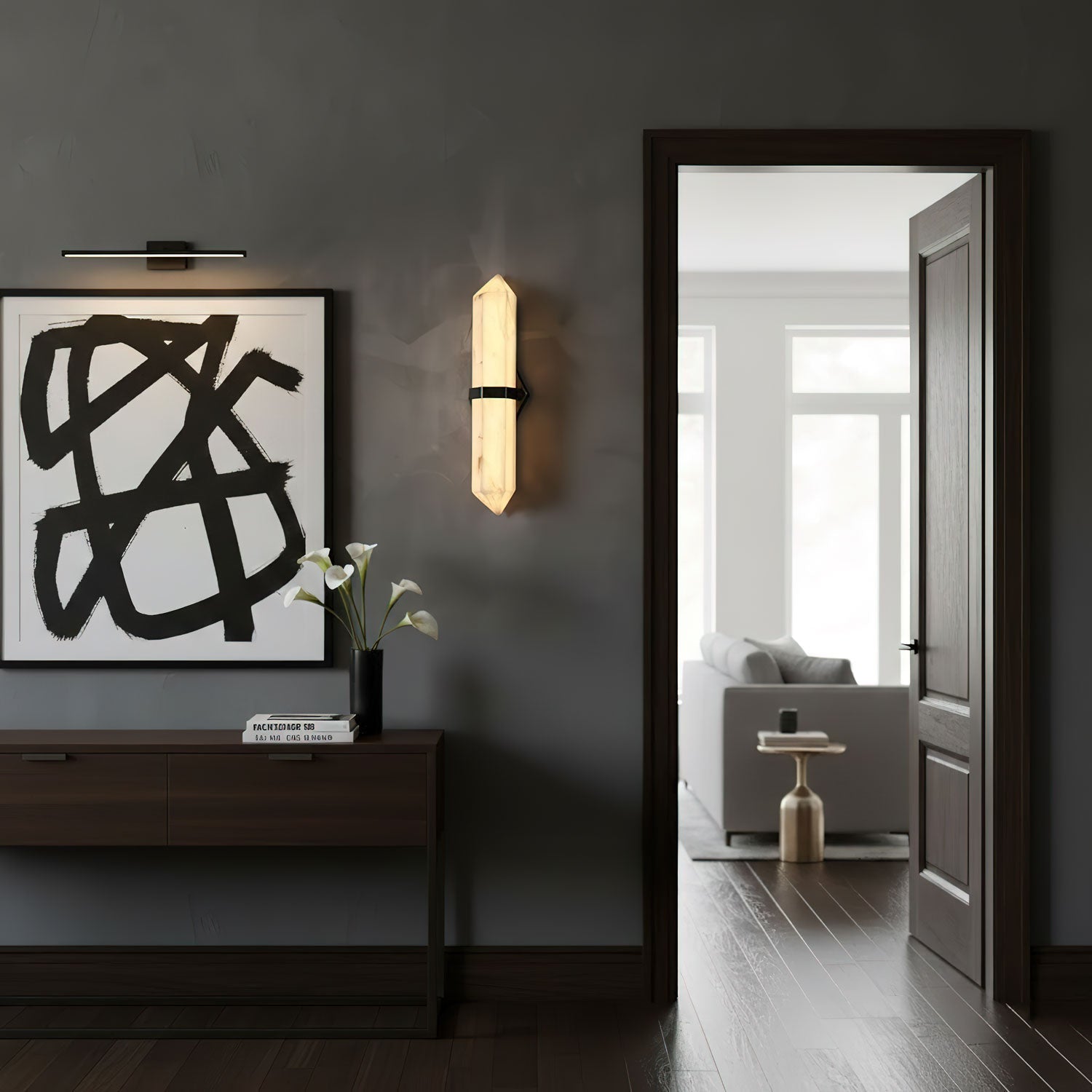 Alabaster Obelisk Wall Light, Hardwired Wall Sconce, detail 9