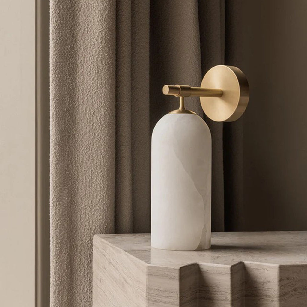Alabaster Pillar Alabaster Wall Light - Dia 8cm x H 18cm Metal, Hardwired Wall Sconce, detail 8