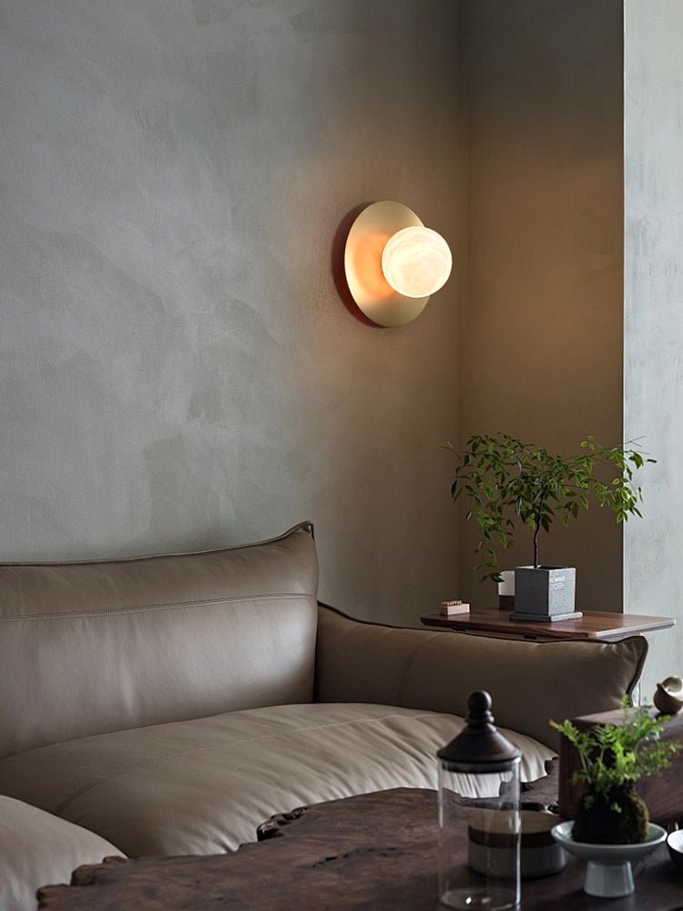 Circular Alabaster Orb Sconce, Hardwired Wall Sconce, detail 3