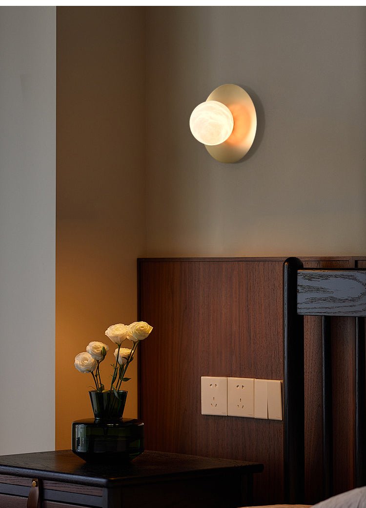 Circular Alabaster Orb Sconce, Hardwired Wall Sconce, detail 4