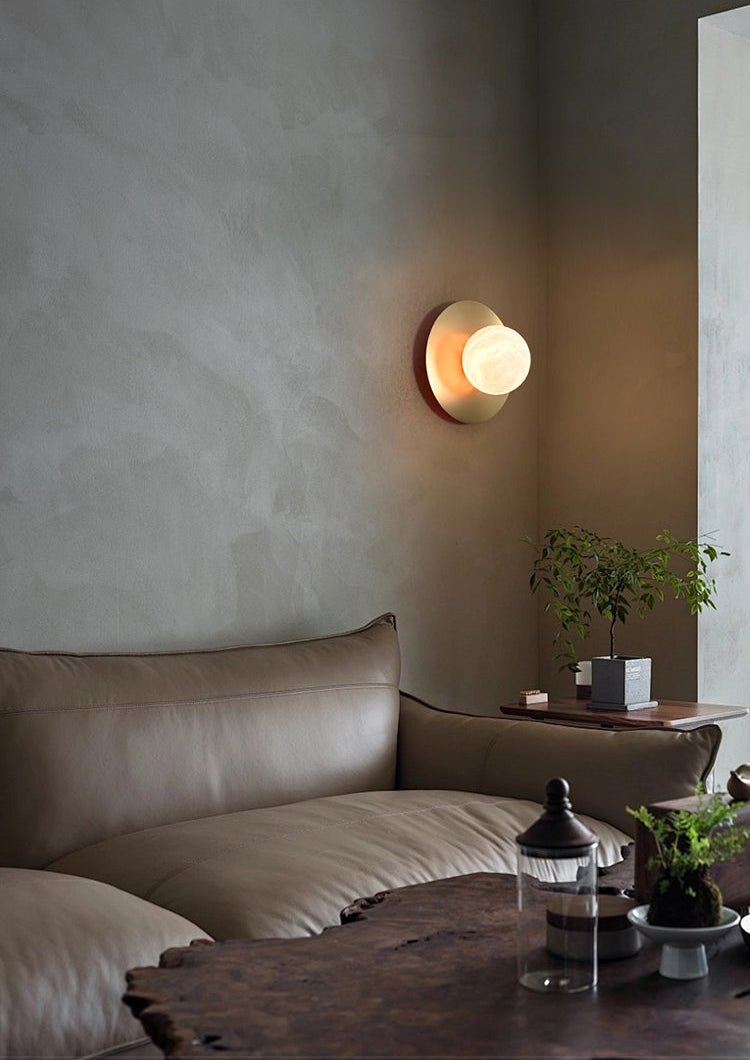 Circular Alabaster Orb Sconce, Hardwired Wall Sconce, detail 6