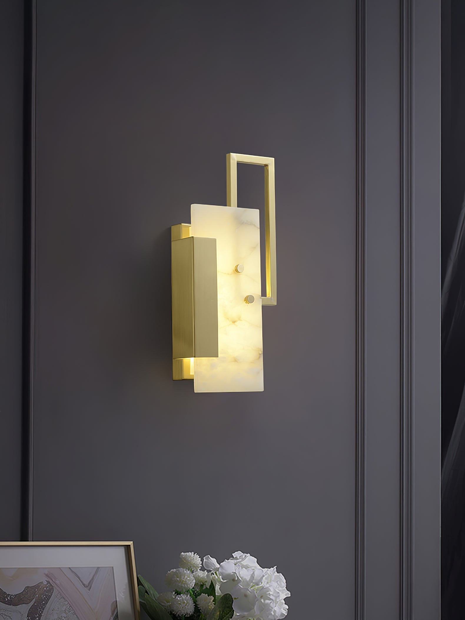 Althea Alabaster Wall Light, Hardwired Wall Sconce, detail 25
