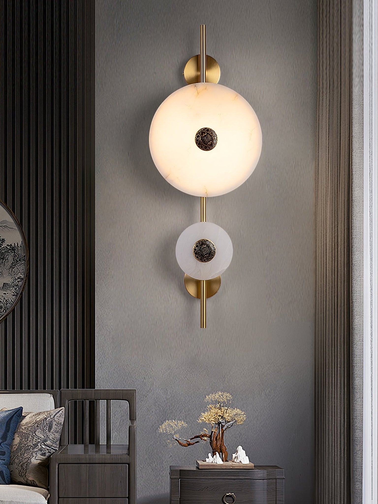 Alabaster Eclipse Wall Light, Hardwired Wall Sconce, detail 3