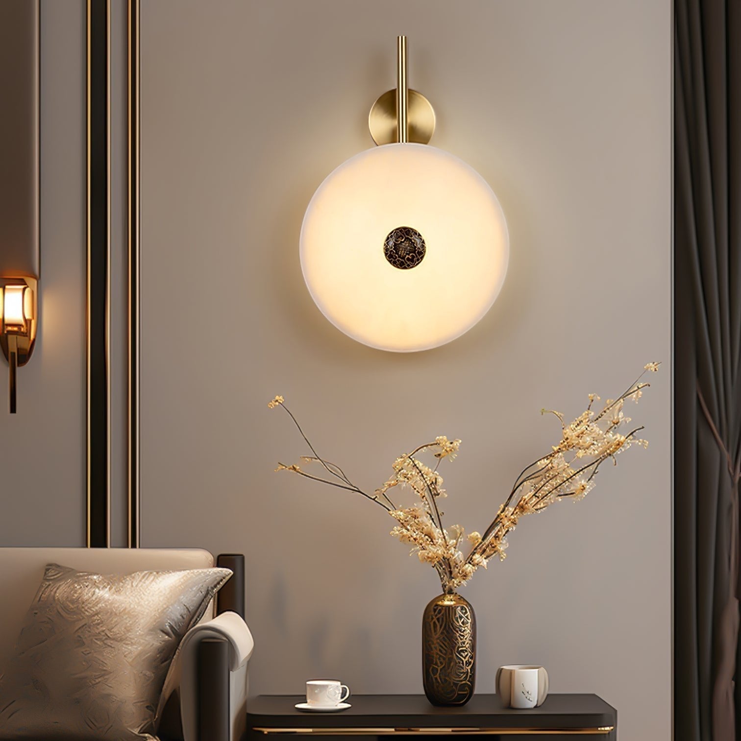 Alabaster Eclipse Wall Light, Hardwired Wall Sconce, detail 4