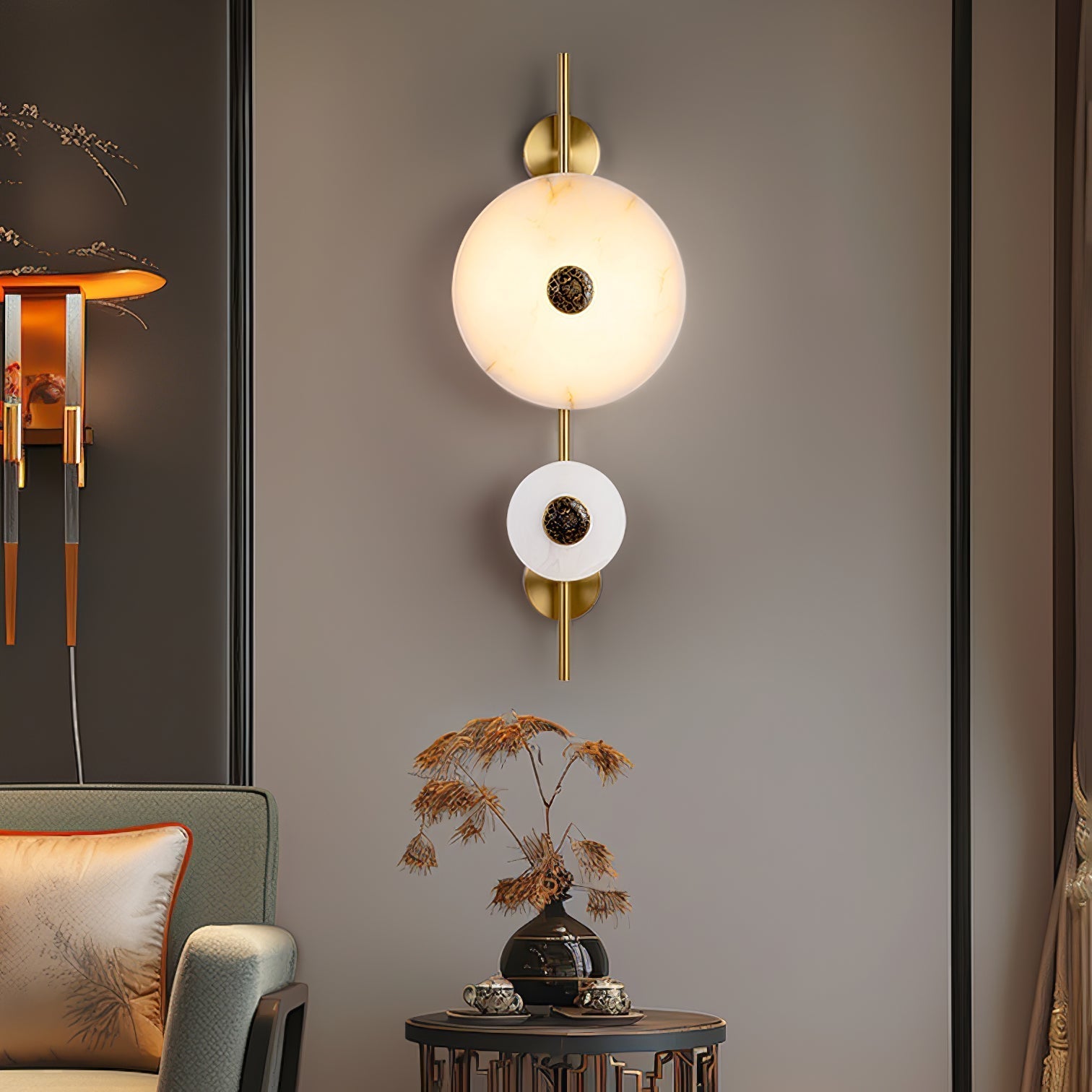 Alabaster Eclipse Wall Light, Hardwired Wall Sconce, detail 9
