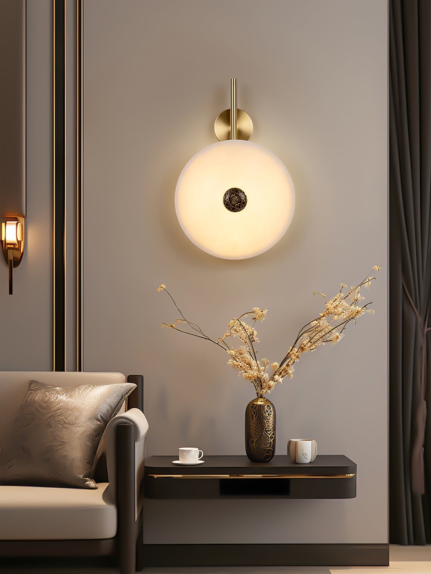 Alabaster Eclipse Wall Light, Hardwired Wall Sconce, detail 11