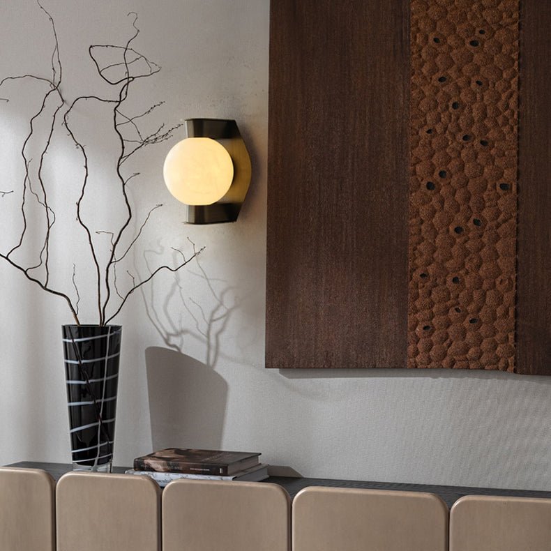 Alabaster Orb Alabaster Wall Light, Hardwired Wall Sconce, detail 7
