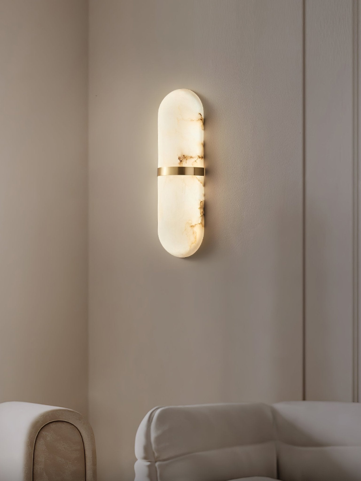 Alabaster Pill Wall Light, Hardwired Wall Sconce, detail 22