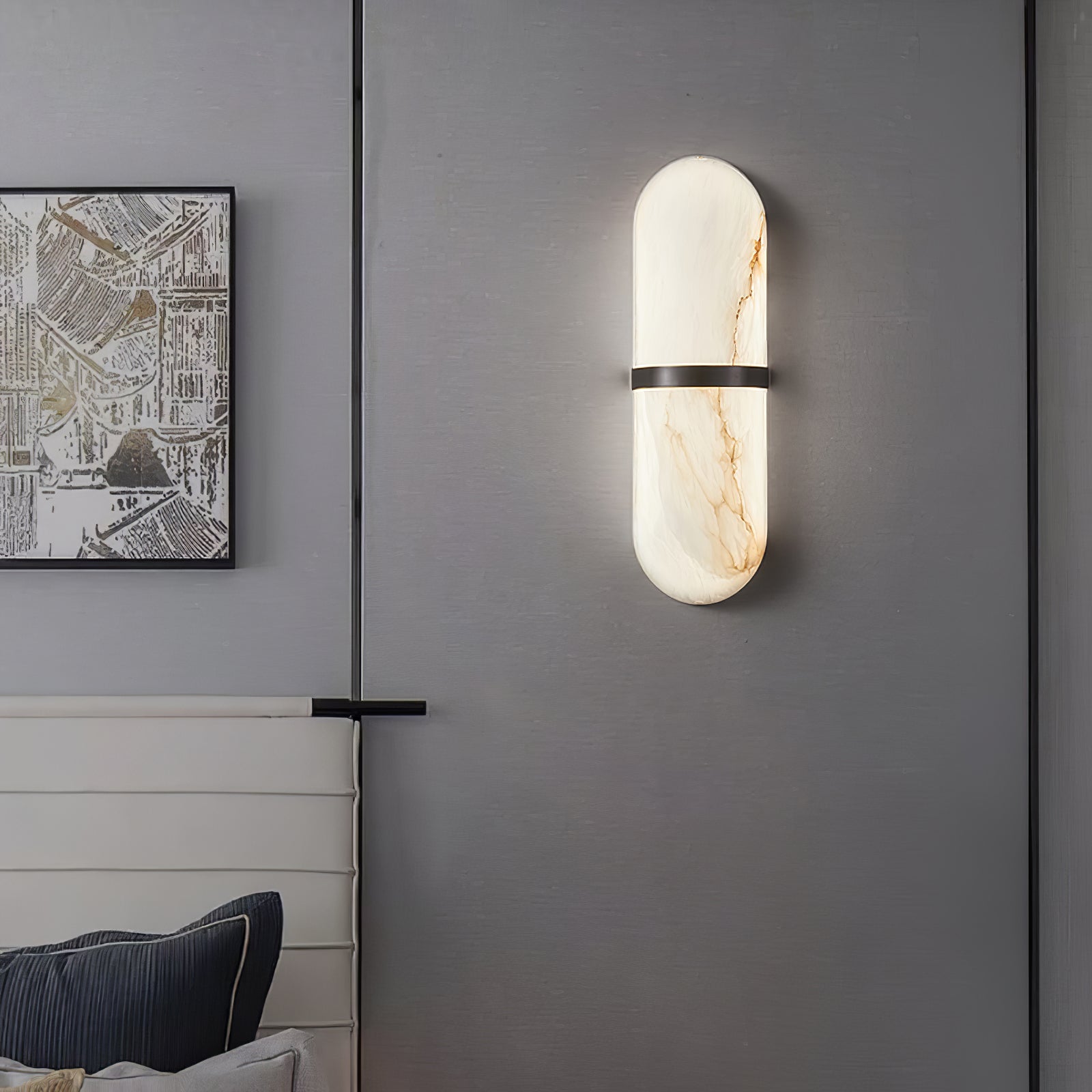 Alabaster Pill Wall Light, Hardwired Wall Sconce, detail 39