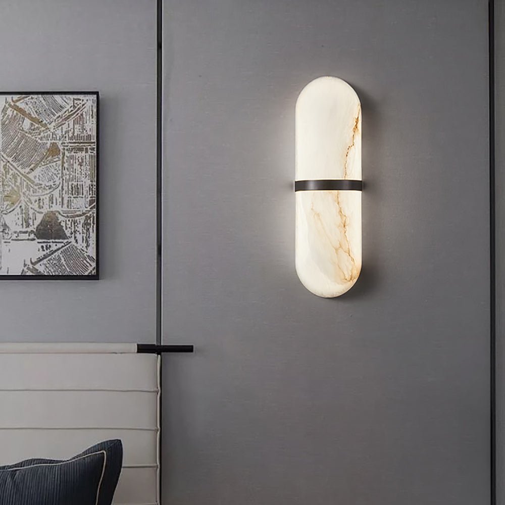 Alabaster Pill Wall Light, Hardwired Wall Sconce, detail 6