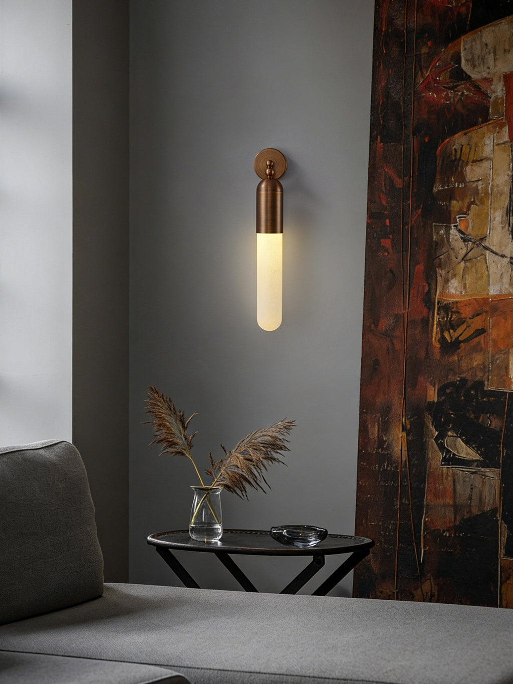 Alabaster Sculpted Tube Wall Light, Hardwired Wall Sconce, detail 8