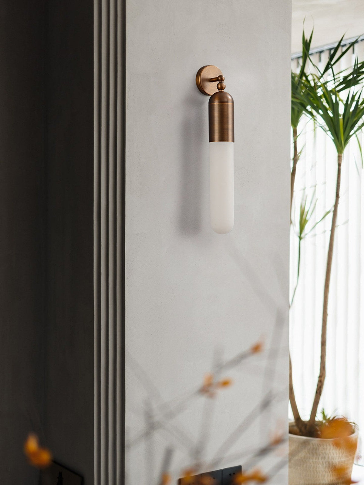 Alabaster Sculpted Tube Wall Light, Hardwired Wall Sconce, detail 9
