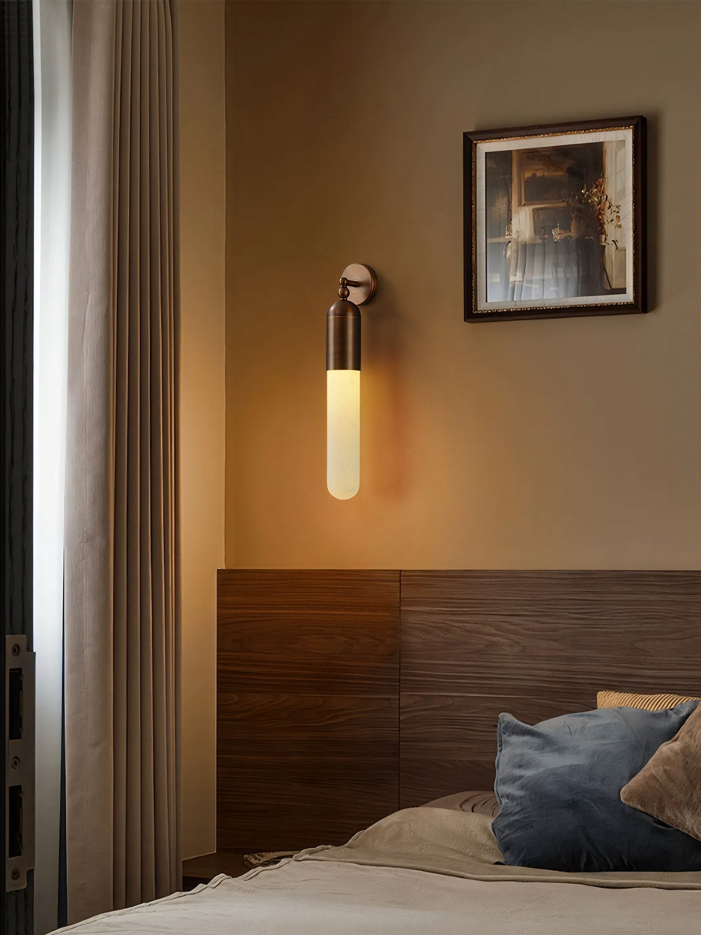 Alabaster Sculpted Tube Wall Light, Hardwired Wall Sconce, detail 5