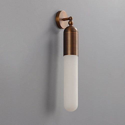 Alabaster Sculpted Tube Wall Light, Hardwired Wall Sconce, Brass, Dia 8cm x H 48cm