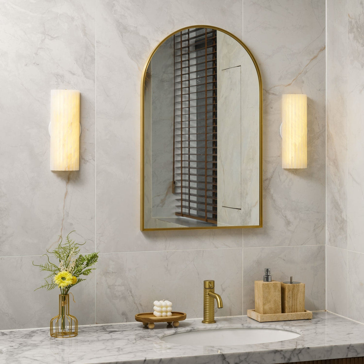 Alvia Alabaster Wall Light, Hardwired Wall Sconce, detail 11