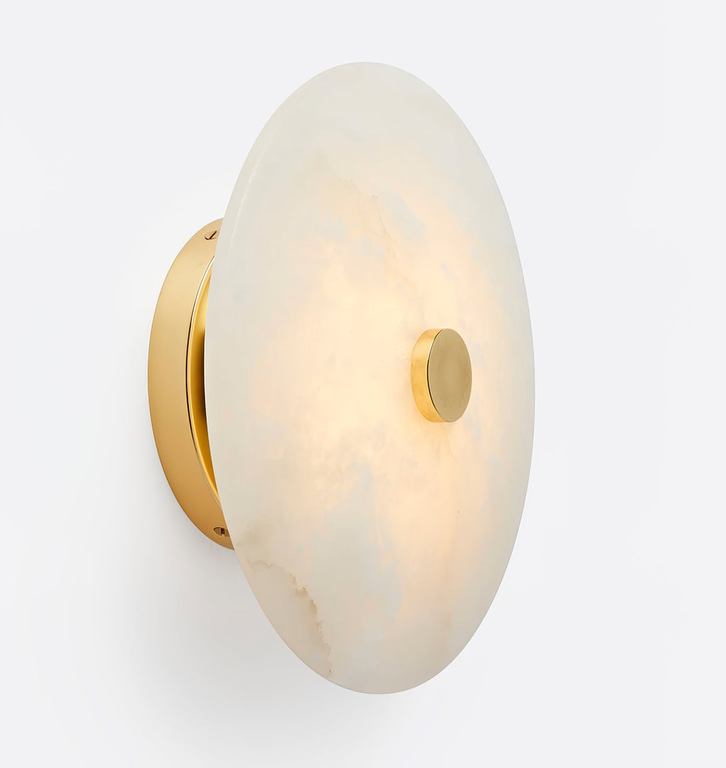 Ankeny Alabaster Wall Light, Hardwired Wall Sconce, Brass, Dia 20cm x H 10cm